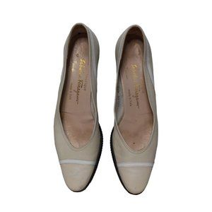 Salvatore Ferragamo Leather Slip On Almond Toe Shoes Cream Women's Size 8.5 4A